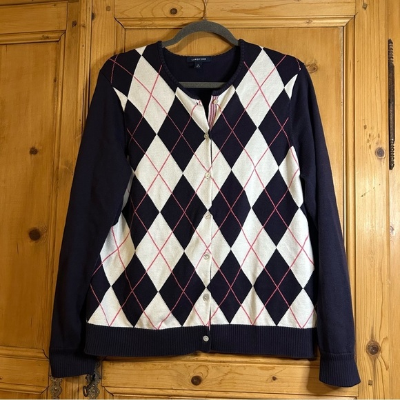 Lands' End Sweaters - Lands' End Women’s Supima Cotton Argyle Cardigan Sweater Sz Large